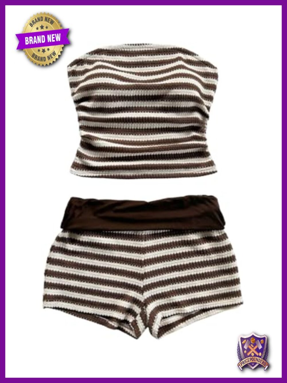 Crochet Strapless Tube Top and Shorts Matching Set Summer Vacation Outfit